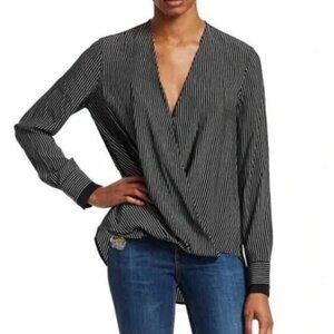 Rag & Bone Victor Silk Blouse in Black and White Stripes Women's X-Large